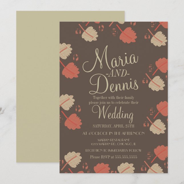 Convites Casamento Folhas Neutras Terracota Simples Outono (Frente/Verso)