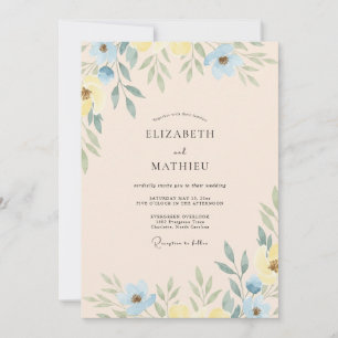 Convites Casamento Folhoso Amarelo Manteiga Periwinkle