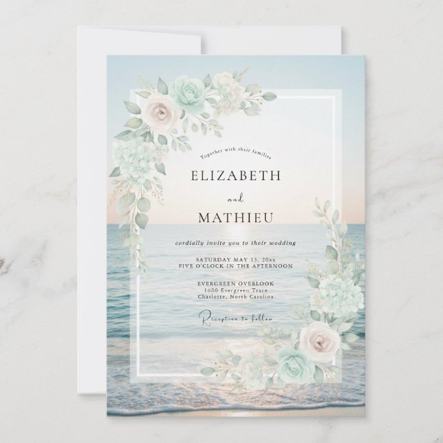 Convites Casamento Folhoso Areia Menta (Frente)