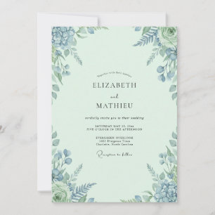 Convites Casamento Folhoso Azul Claro Seafoam