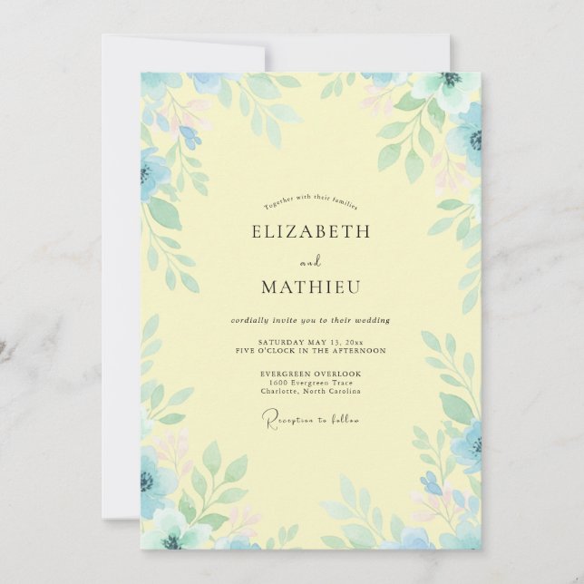 Convites Casamento Folhoso Azul Limão (Frente)