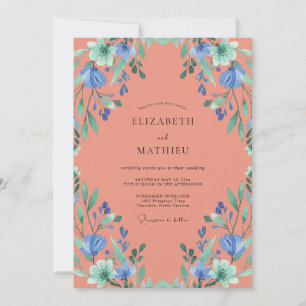 Convites Casamento Folhoso Coral Periwinkle