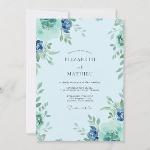 Convites Casamento Folhoso Cornflower Azul