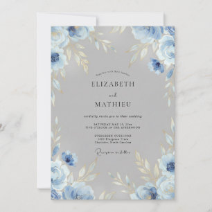 Convites Casamento Folhoso Cornflower Slate
