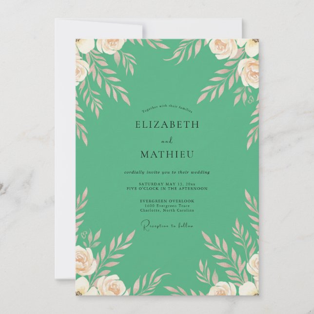 Convites Casamento Folhoso Creme Menta (Frente)