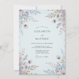 Convites Casamento Folhoso de Alperce e Periwinkle
