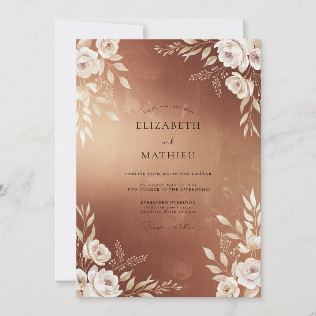 Convites Casamento Folhoso de Cobre (Frente)