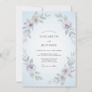 Convites Casamento Folhoso de Vinca Azul-Celeste