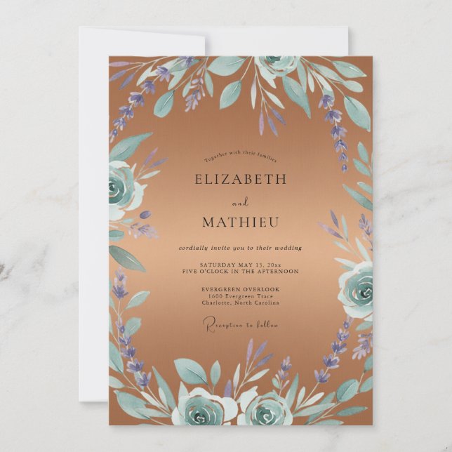 Convites Casamento Folhoso de Vinca Cobre (Frente)