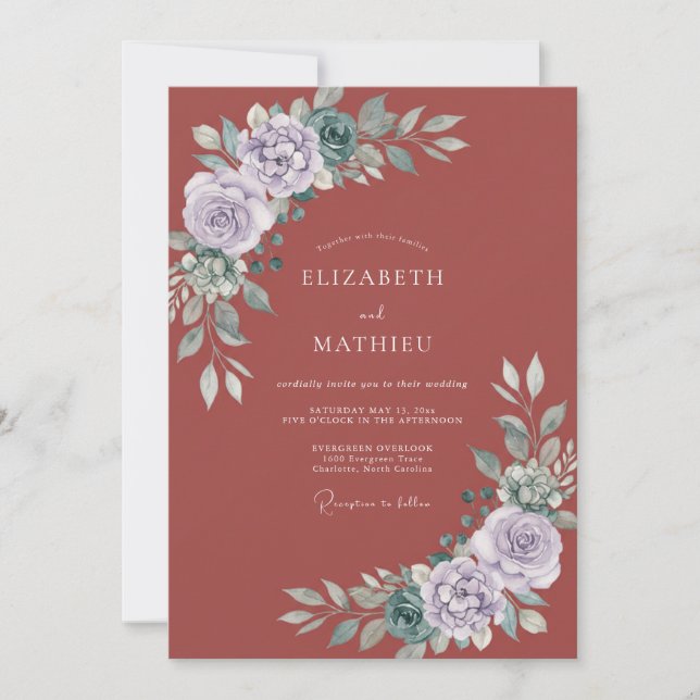 Convites Casamento Folhoso Lavanda Enferrujado (Frente)