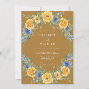 Convites Casamento Folhoso Ochre Cornflower