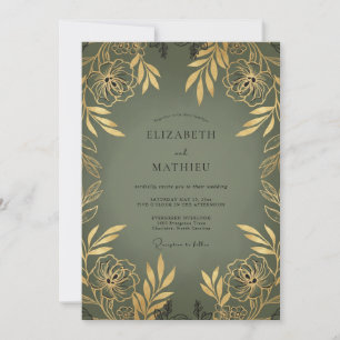Convites Casamento Folhoso Oliva Dourado