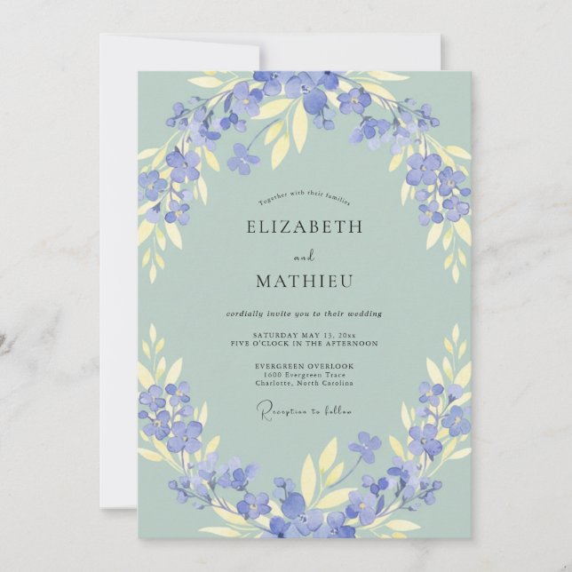 Convites Casamento Folhoso Oliva Vinca menor (Frente)