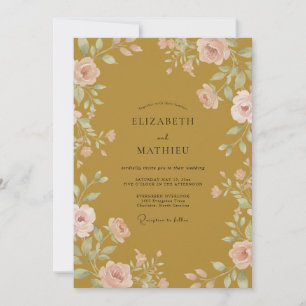 Convites Casamento Folhoso Rosa Mostarda
