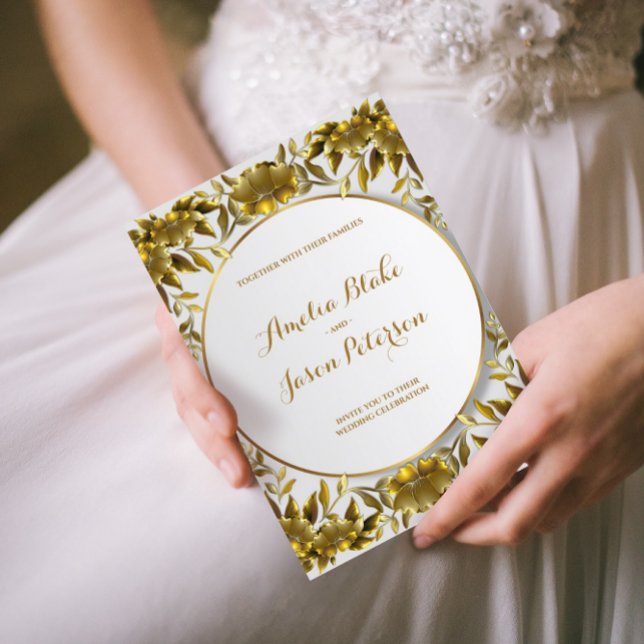 Convites Casamento Foliar Dourado Luxurioso (Criador carregado)