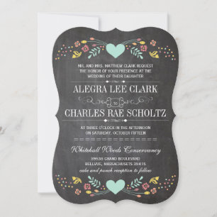 Convites Casamento Folksy Rustic Floral Garland Chalkboard