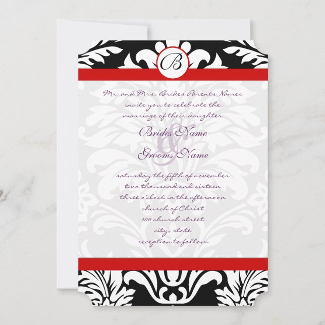 Convites Casamento Fonte Roxa com Recorte Vermelho e Ondula (Frente)