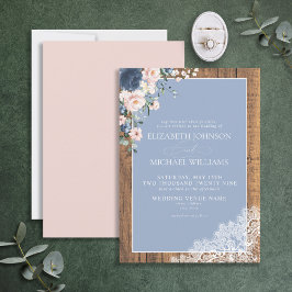 Convites Casamento Formal Azul Blush Rustic Lace Casamento