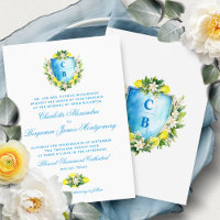 Casamento Formal Azul Floral Crest Monograma Limõe