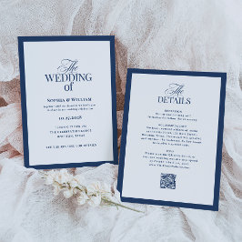 Convites Casamento Formal Azul Marinho com Código QR de RSV