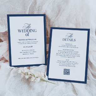 Convites Casamento Formal Azul Marinho com Código QR de RSV