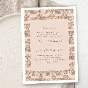 Convites Casamento Formal Boho Linhas Geométricas Terracota