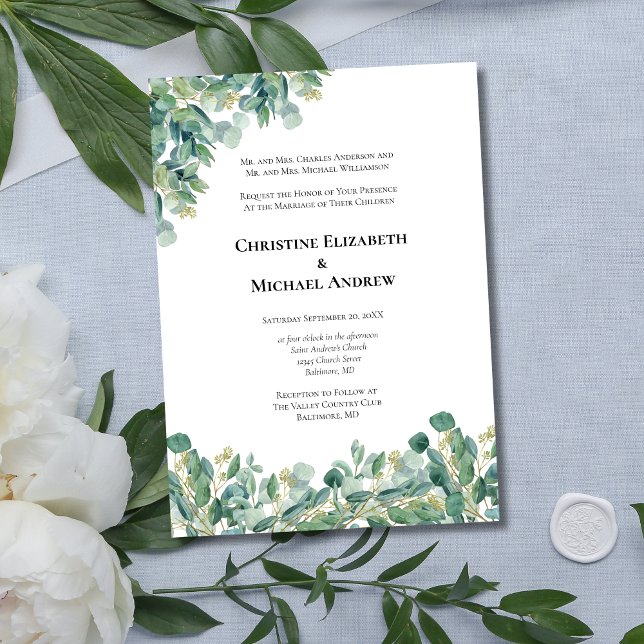 Convites Casamento Formal Botânico Eucalyptus Greenery (Eucalyptus Greenery Formal Traditional Wedding invitation)