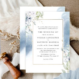 Convites Casamento Formal Branco, Azul Pálido, Floral Water
