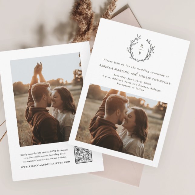 Convites Casamento Formal Branco e Preto do Monograma Elega (Criador carregado)