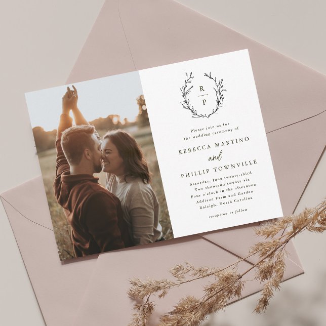 Convites Casamento Formal Branco e Preto do Monograma Elega (Criador carregado)