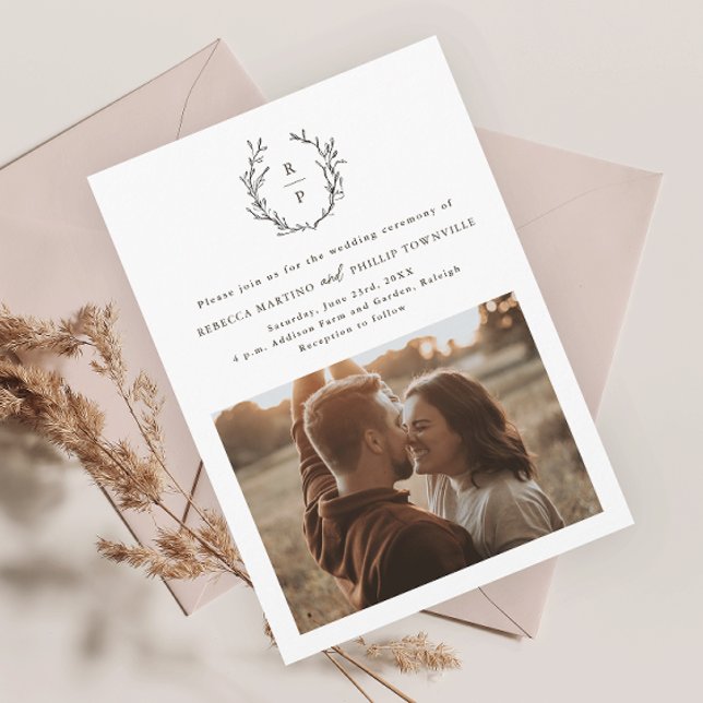 Convites Casamento Formal Branco e Preto do Monograma Elega (Criador carregado)