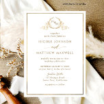 Convites Casamento Formal, Branco Elegante e Monograma Dour<br><div class="desc">Convite de casamento elegante com delicado monograma desenhado à mão com noiva e iniciais de noivo em matizes ouros. Estilo limpo, mínimo e elegante. Design branco e dourado. Em branco, que pode ser alterado para qualquer outra cor que você quiser selecionando "personalizar mais". Nota: a tipografia não está em folha...</div>