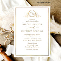 Casamento Formal, Branco Elegante e Monograma Dour