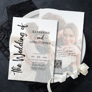 Convites Casamento Formal Branco Preto com Foto de Script E