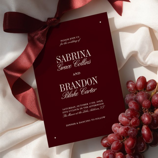 Convites Casamento Formal Burgundy e Marfim Moderno e Elega (Elegant Modern Burgundy & Ivory Formal Wedding Invitation)