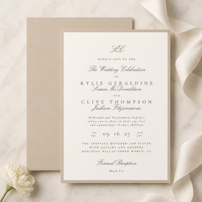 Convites Casamento Formal Champanhe Taupe (Criador carregado)