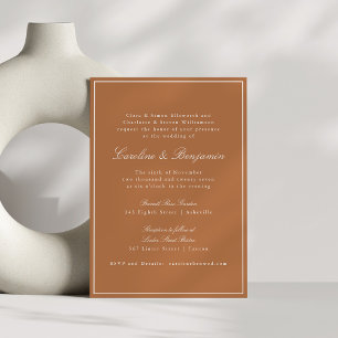 Convites Casamento Formal Clássico Borda Script Terracota