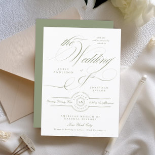 Convites Casamento Formal Clássico Caligrafia Verde Sage