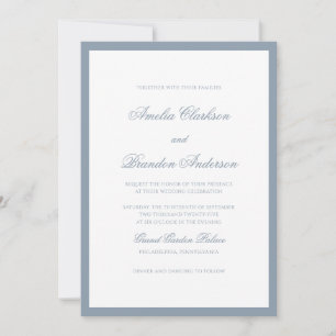 Convites Casamento Formal Clássico com Borda em Azul Desbot