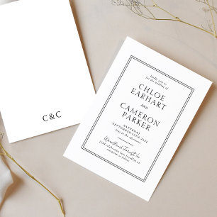 Convites Casamento Formal Clássico de Fronteira Preta Quadr
