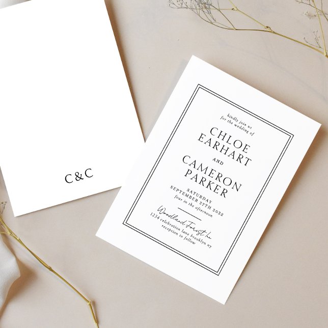 Convites Casamento Formal Clássico de Fronteira Preta Quadr (Criador carregado)