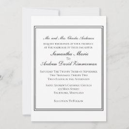 Convites Casamento Formal Clássico Elegante Borda Preta e B