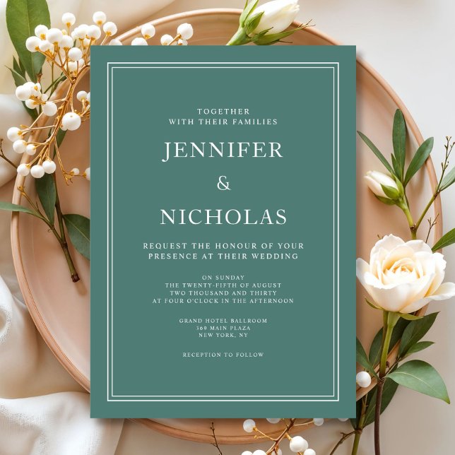 Convites Casamento Formal Clássico Esmeralda Verde  (Formal Classic Emerald Green Wedding Invitation)