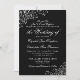 Convites Casamento Formal Clássico Preto e Prata Elegante