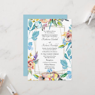 Convites Casamento Formal Colorido Floral com Pais Divorcia