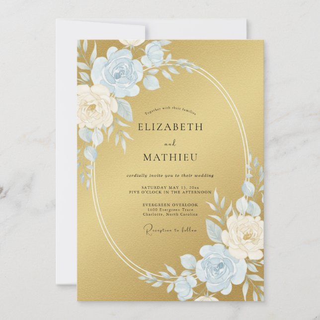 Convites Casamento Formal com Brilho Dourado (Frente)