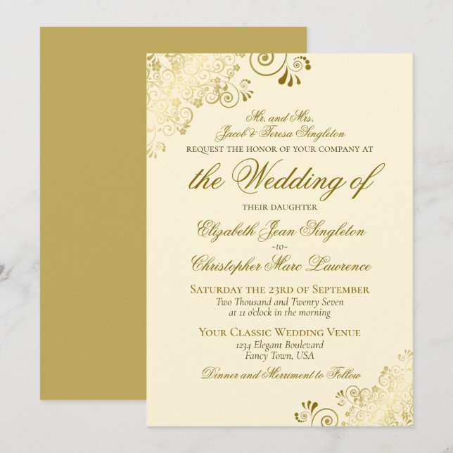 Convites Casamento Formal com Estilo Clássico Elegante em O (Frente/Verso)