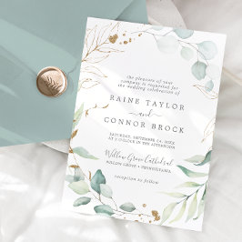 Convites Casamento Formal com Folhas de Ouro e Vegetação Ar