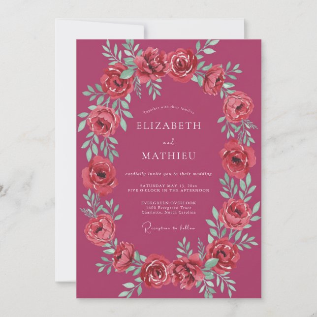 Convites Casamento Formal com Magenta Polido (Frente)