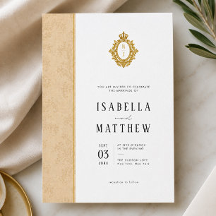 Convites Casamento Formal com Monograma de Crista Dourada F